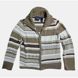 Vintage Crazy‎ Horse Full Zip Collared Sweater Western Striped M Cotton Y2K 90s